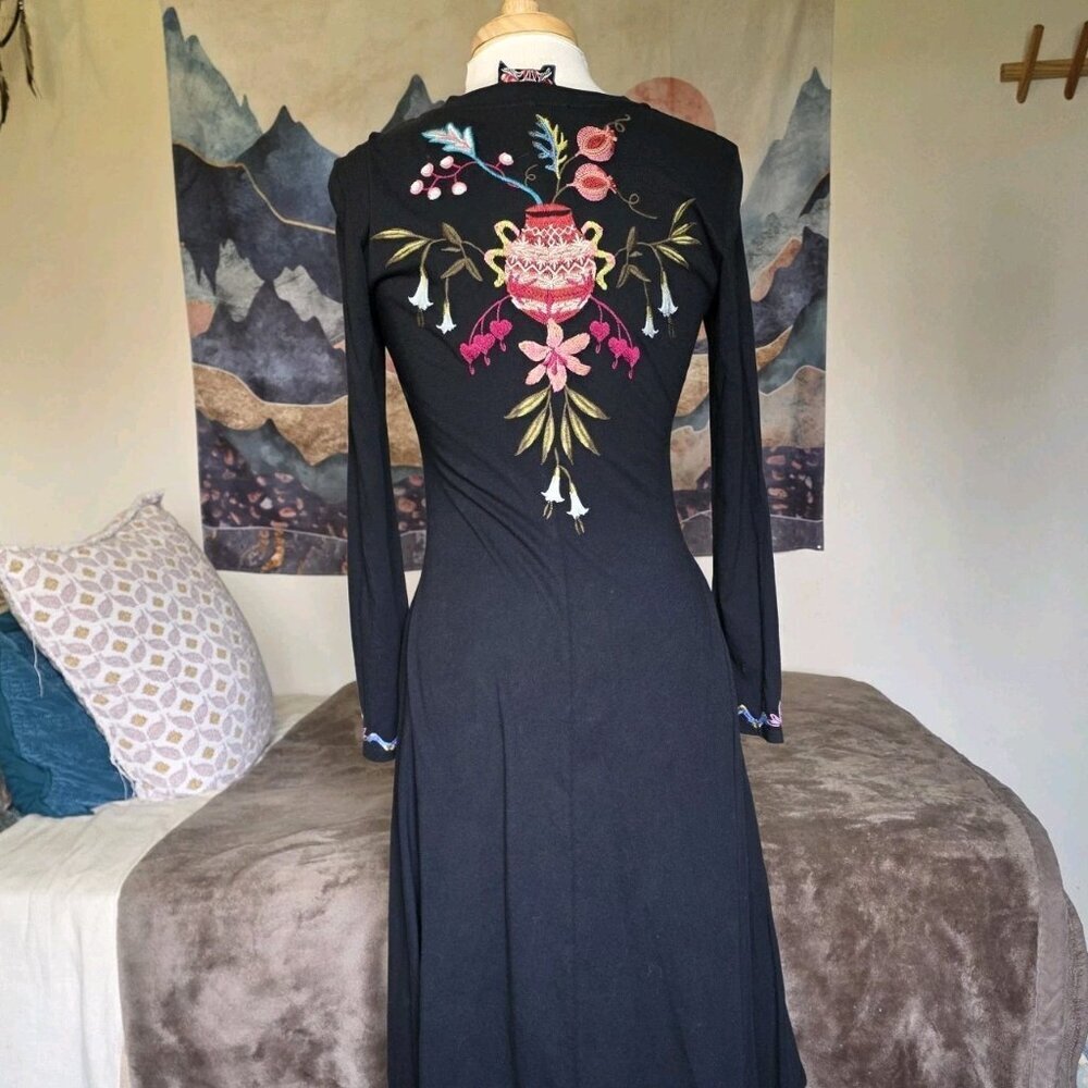Johnny Was NWT Amarylla Embroidered Cotton Knit Midi Dress XS - Picture 11 of 16